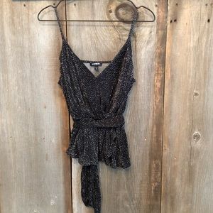 Express Wrap Peplum Cami in Black White Dot Print Size Medium